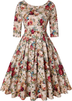 MINTLIMIT Women's 1950s Retro Vintage Cocktail Party 3/4 Sleeve Swing Dress