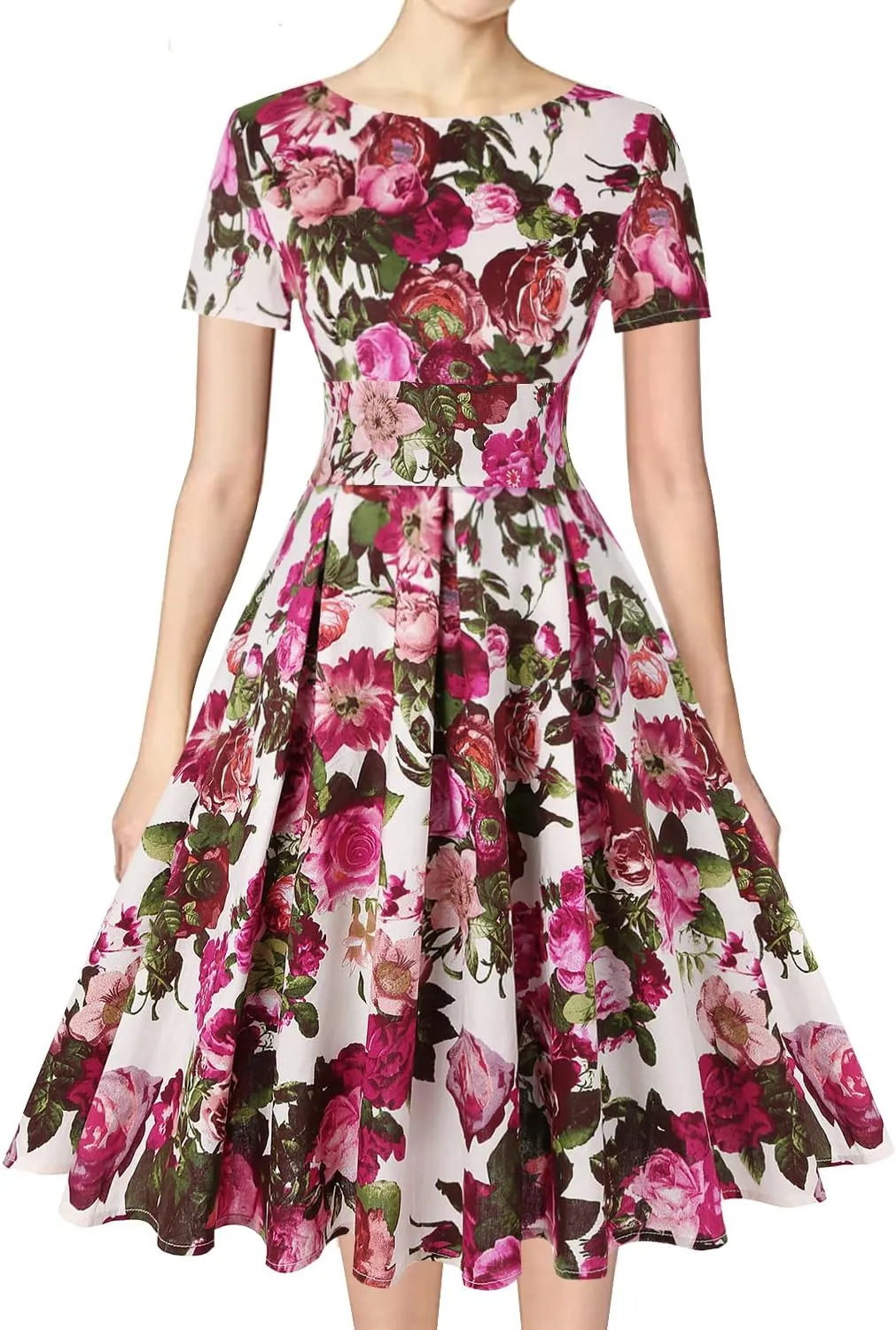 MINTLIMIT Women's 1950s Retro Vintage Rockabilly Short Sleeve Cocktail Party Swing Dress