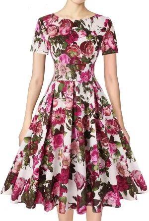 MINTLIMIT Women's 1950s Retro Vintage Rockabilly Short Sleeve Cocktail Party Swing Dress