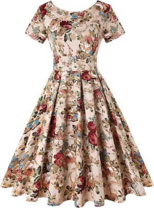 MINTLIMIT Women's 1950s Retro Vintage Rockabilly Short Sleeve Cocktail Party Swing Dress