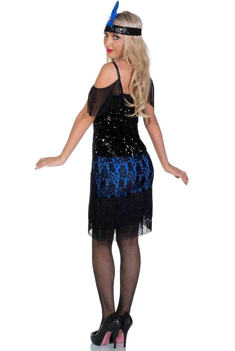 Miss Elsie Womens Blue 1920s Flapper Dress Costume
