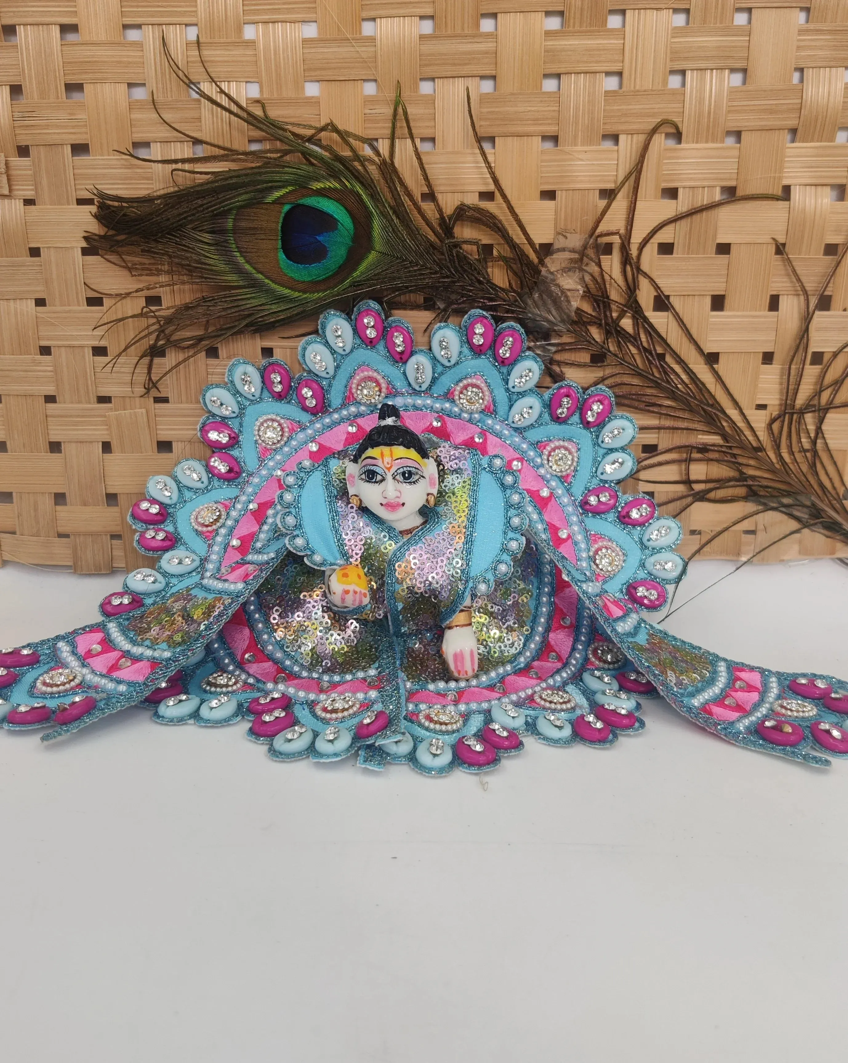 Multi kodhi design embroidery blue laddu gopal dress