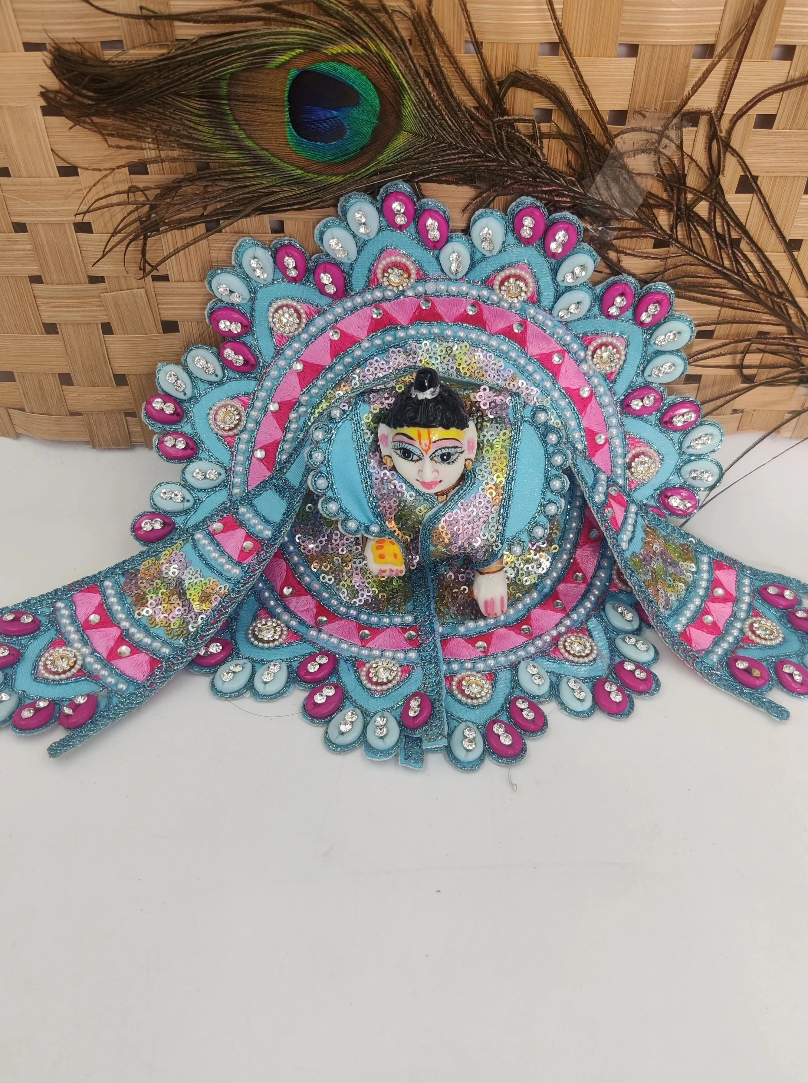 Multi kodhi design embroidery blue laddu gopal dress