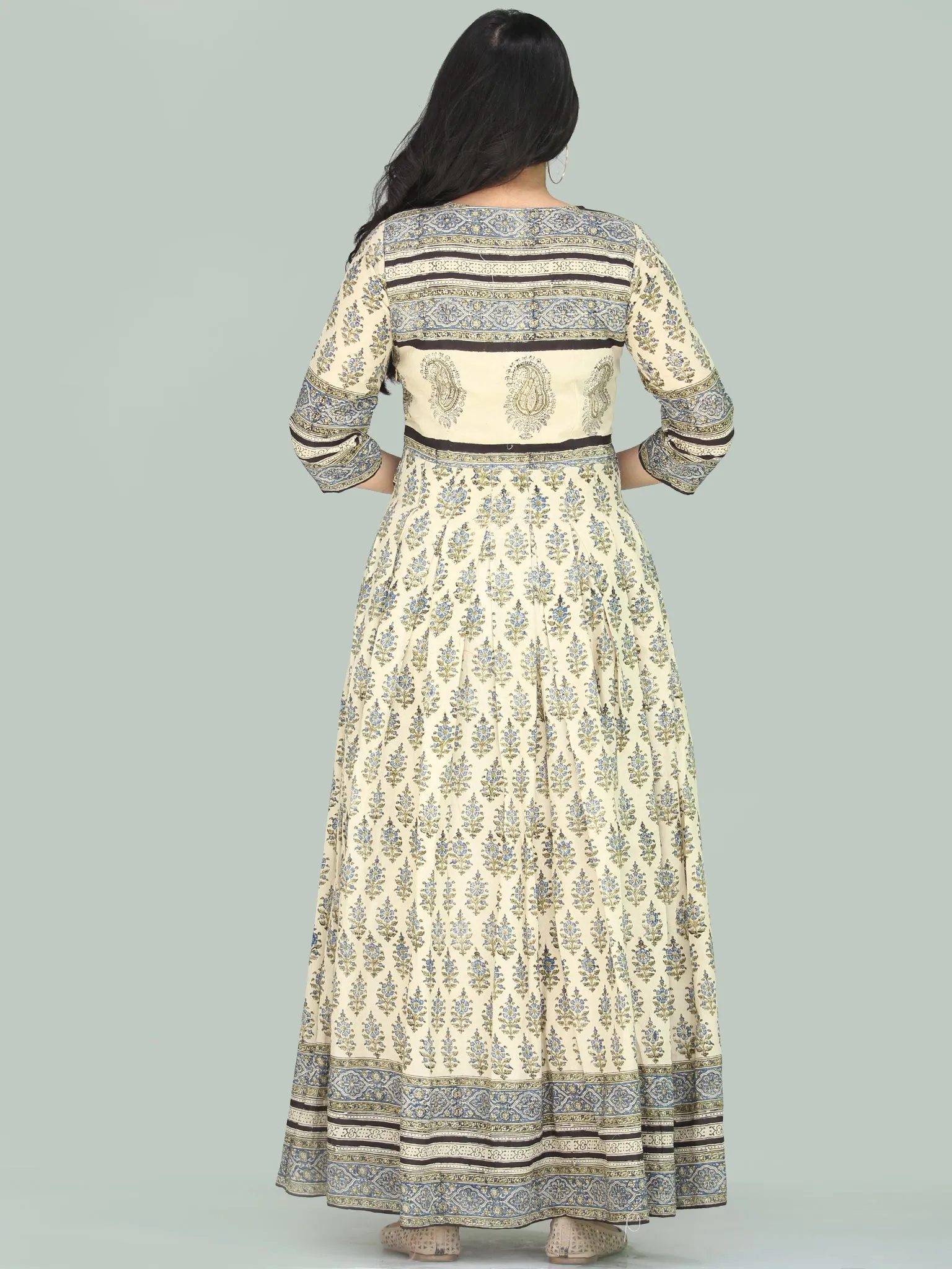 Naaz Jhara - Hand Block Printed Long Cotton Embroidered Jacket Dress - DS110F001