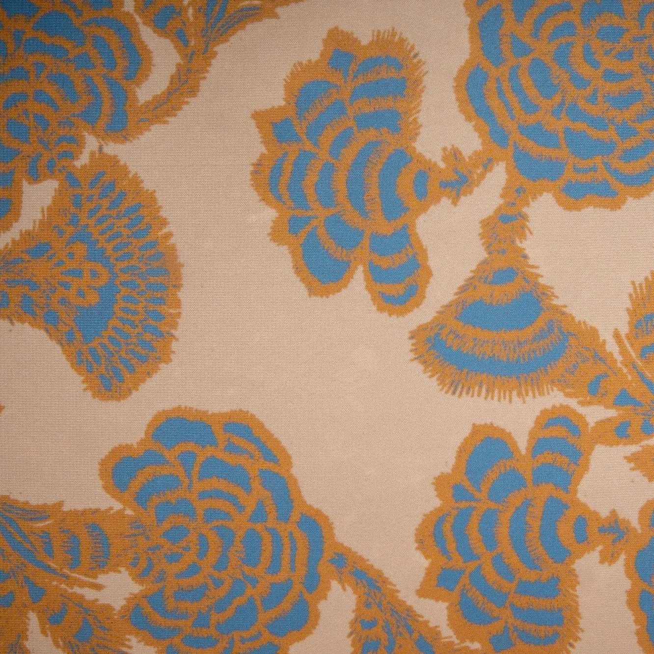 Peach Aqua Blue Floral Digital Print Moss Crepe Fabric
