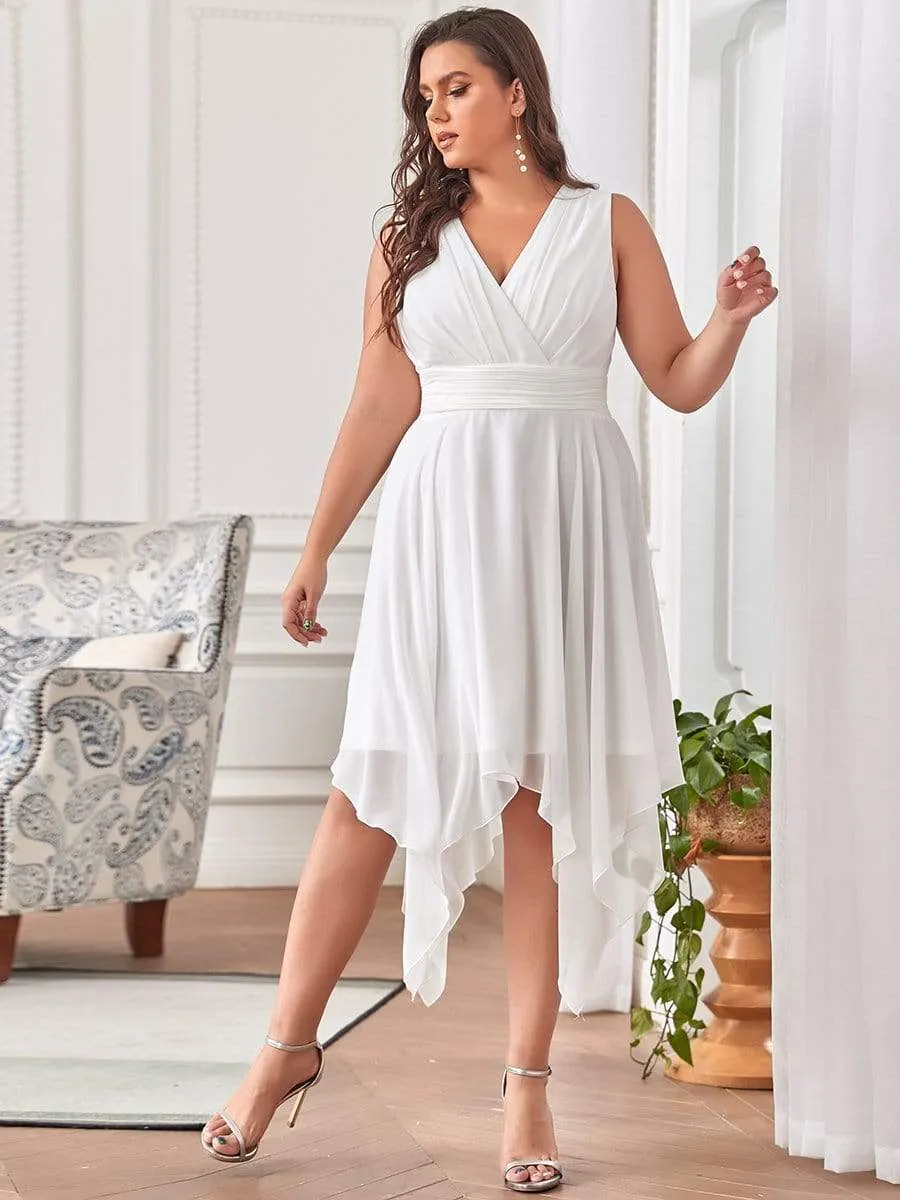 Plus Size Double V Neck Ruched-Waist Midi Chiffon Bridesmaid Dress