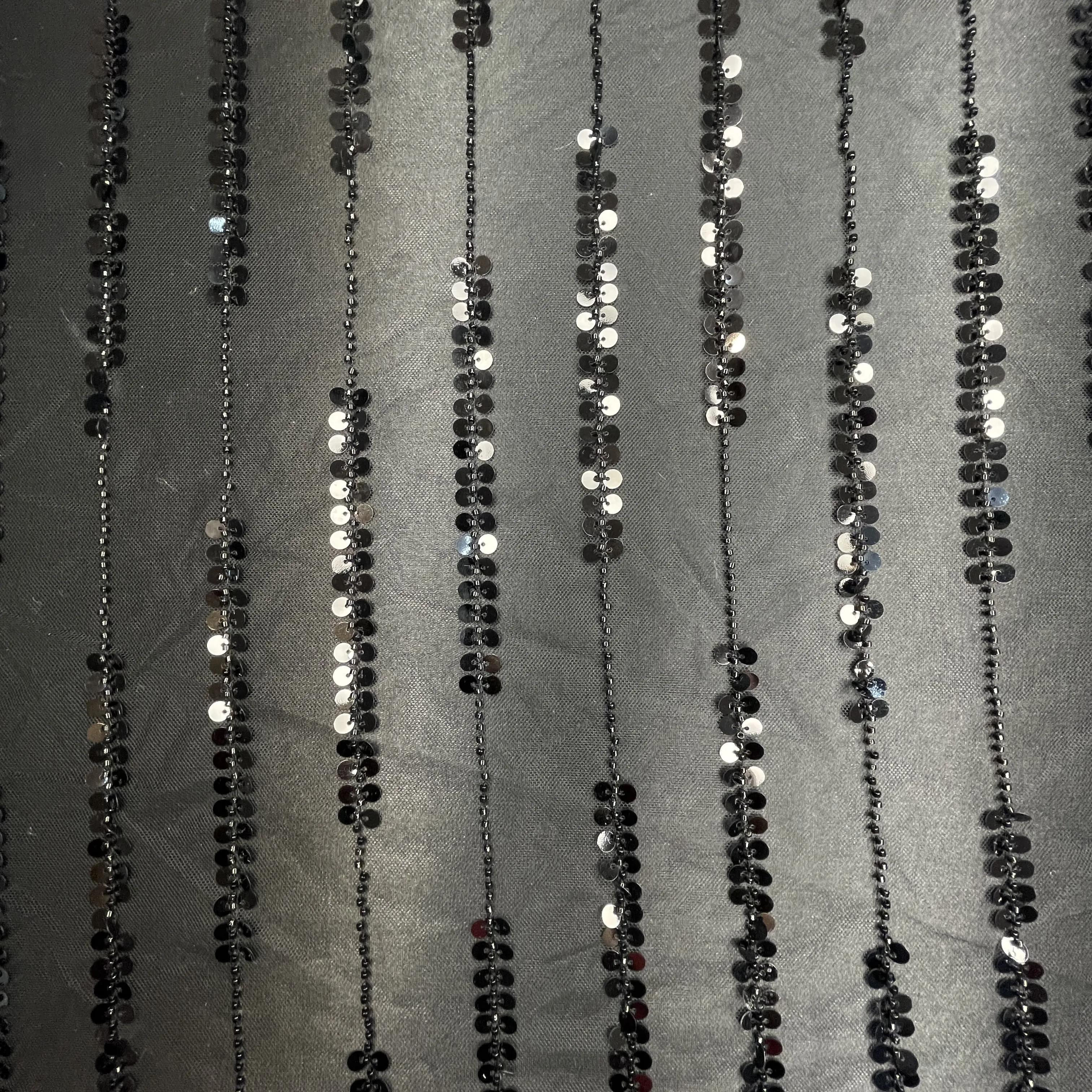 Premium Black Pearl Stripes Floral Heavy Sequins Embroidery Net Fabric