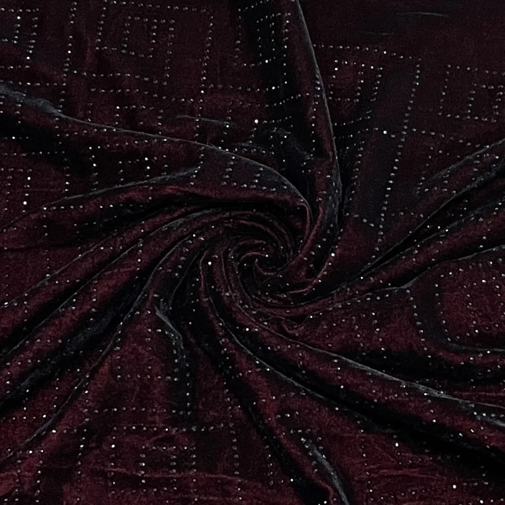 Premium Maroon Abstract Swarovski Embroidery Velvet Fabric