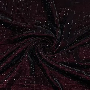 Premium Maroon Abstract Swarovski Embroidery Velvet Fabric