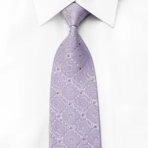 Premium Royal Men's Crystal Necktie Medallions On Mauve Silk Sparkling With Rhinestones