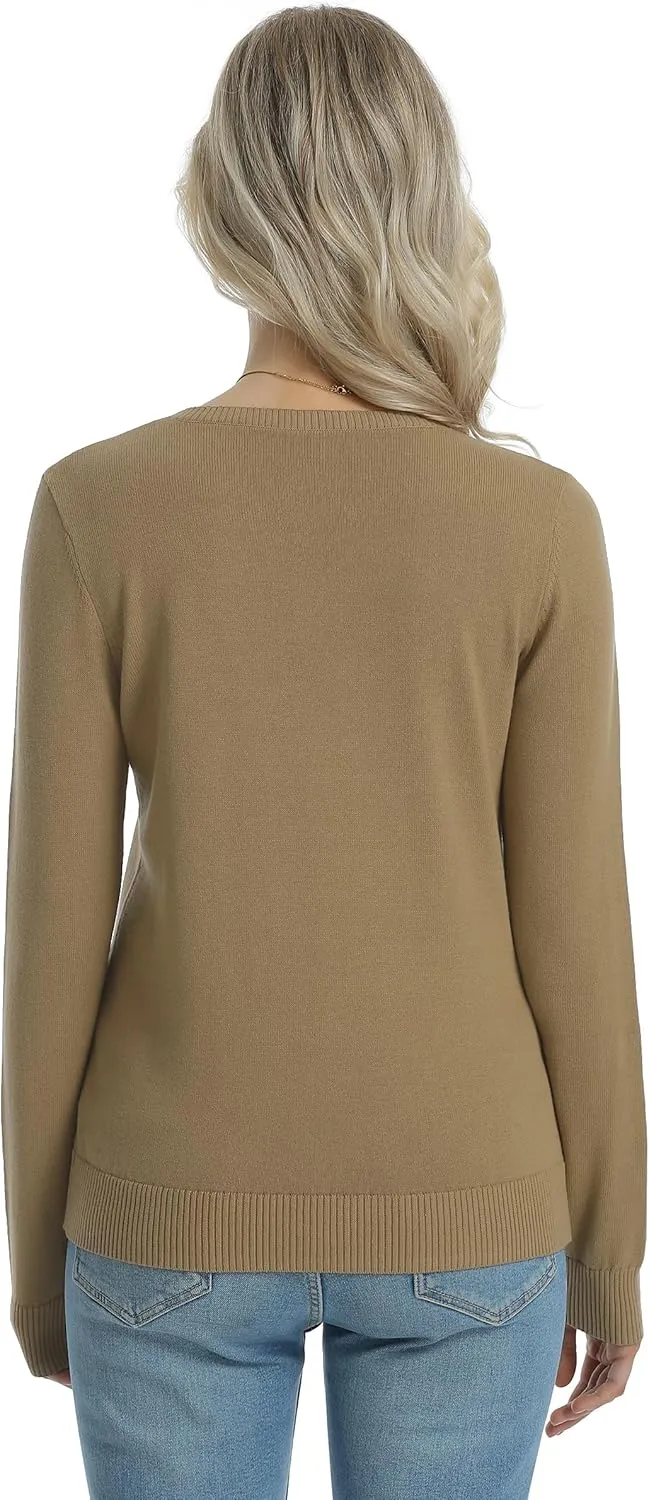 QUALFORT Women's 100% Cotton Sweater Midweight Long Sleeve Soft Pullover Knit Tops