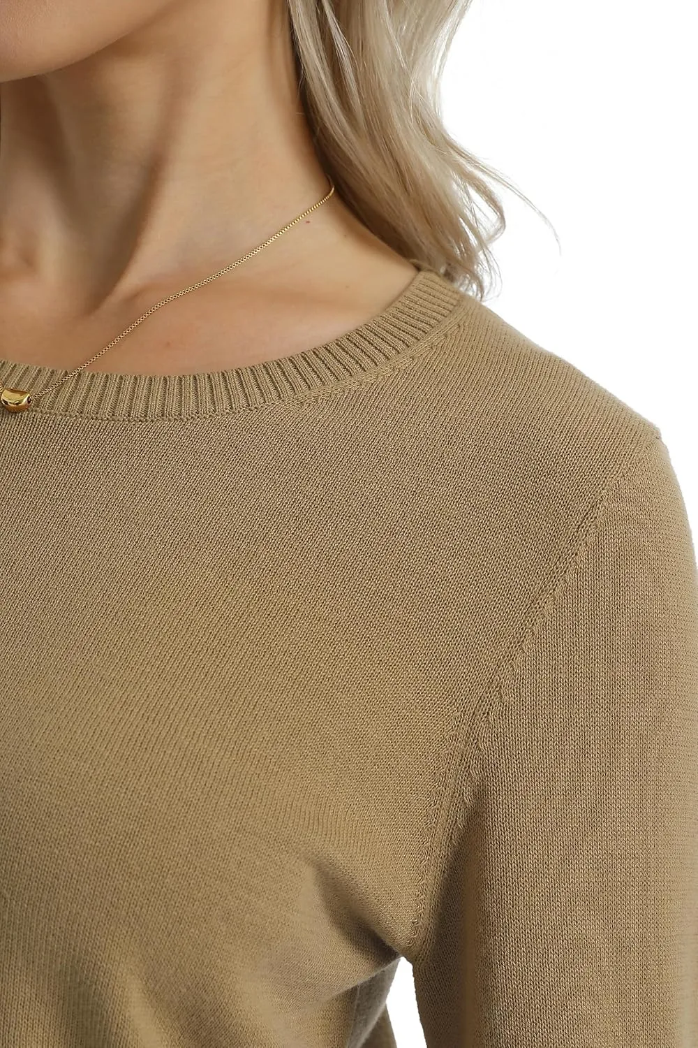QUALFORT Women's 100% Cotton Sweater Midweight Long Sleeve Soft Pullover Knit Tops