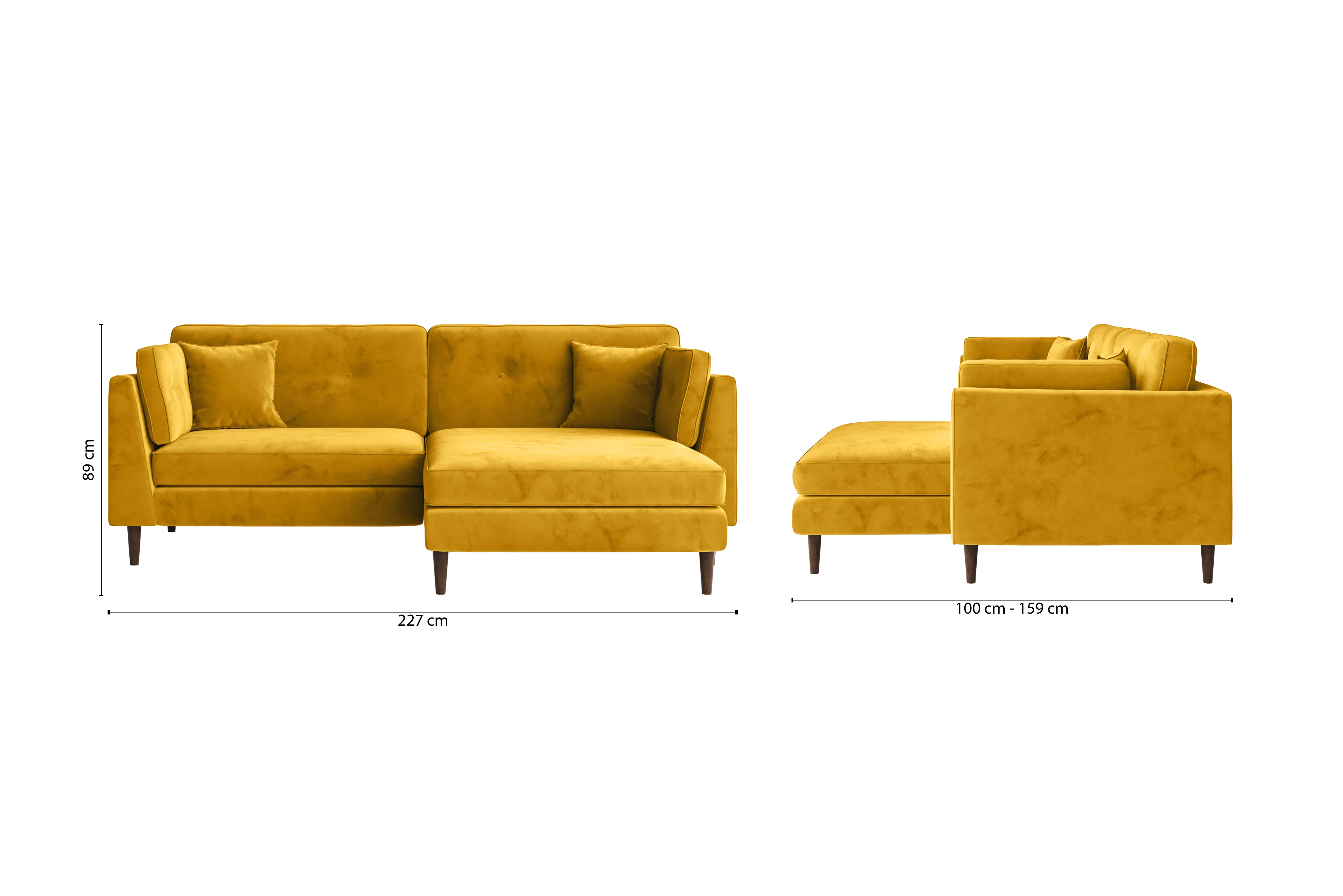 Ragusa 3 Seater Right Hand Facing Chaise Lounge Corner Sofa Yellow Velvet
