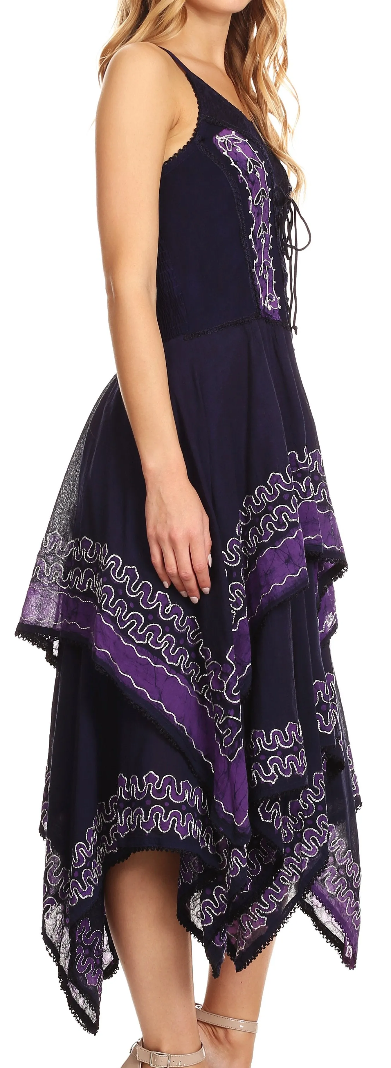 Sakkas Batik Corset Style Bodice Handkerchief Hem Dress