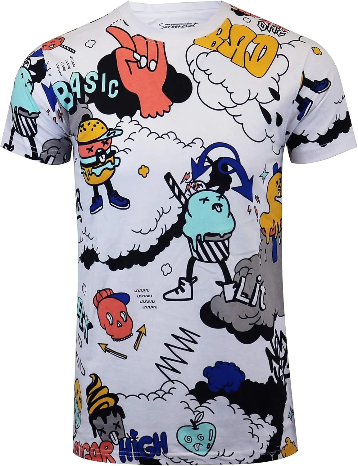 SCREENSHOT Mens Hipster Hip-Hop Urban Modern Tees - NYC Street Fashion Streetwear Stylish Longline Print T-Shirt