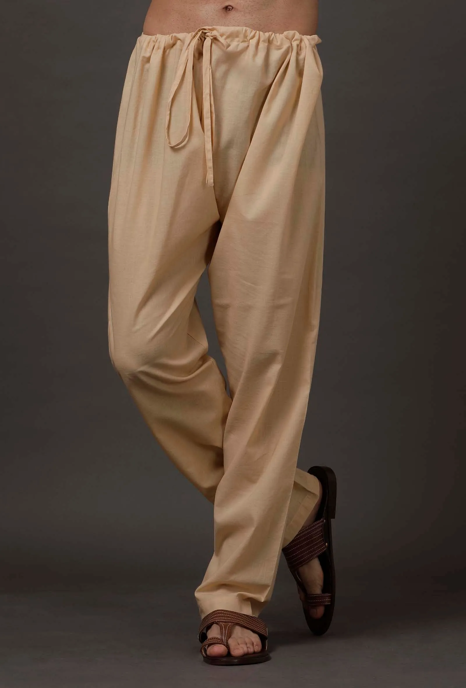 Set of 2: Beige Cotton Silk Check Kurta Pajama