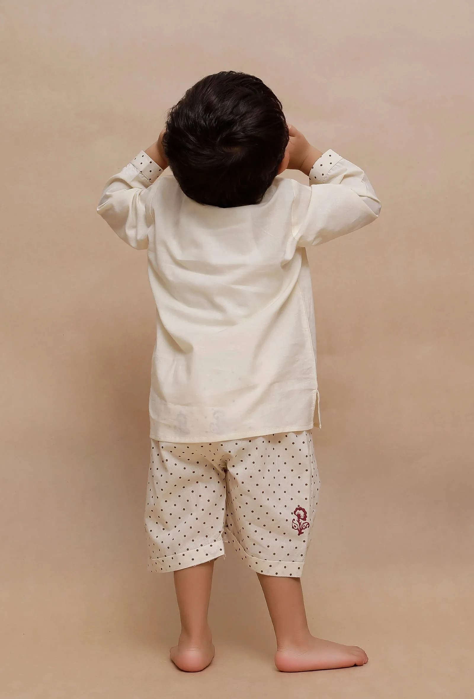 Set of 2: Beige dots with floral Printed Shirt and Beige dots with floral Printed Capri
