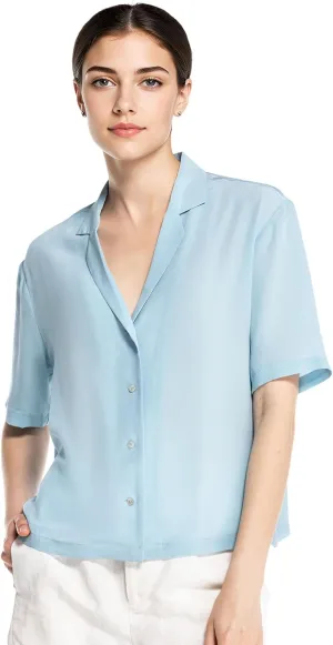 Silk Blouse for Women Button Down Shirts: Women's Short Sleeve Elegant Shirt 100% Pure Silk Casual Tops Summer Luxury Blouses