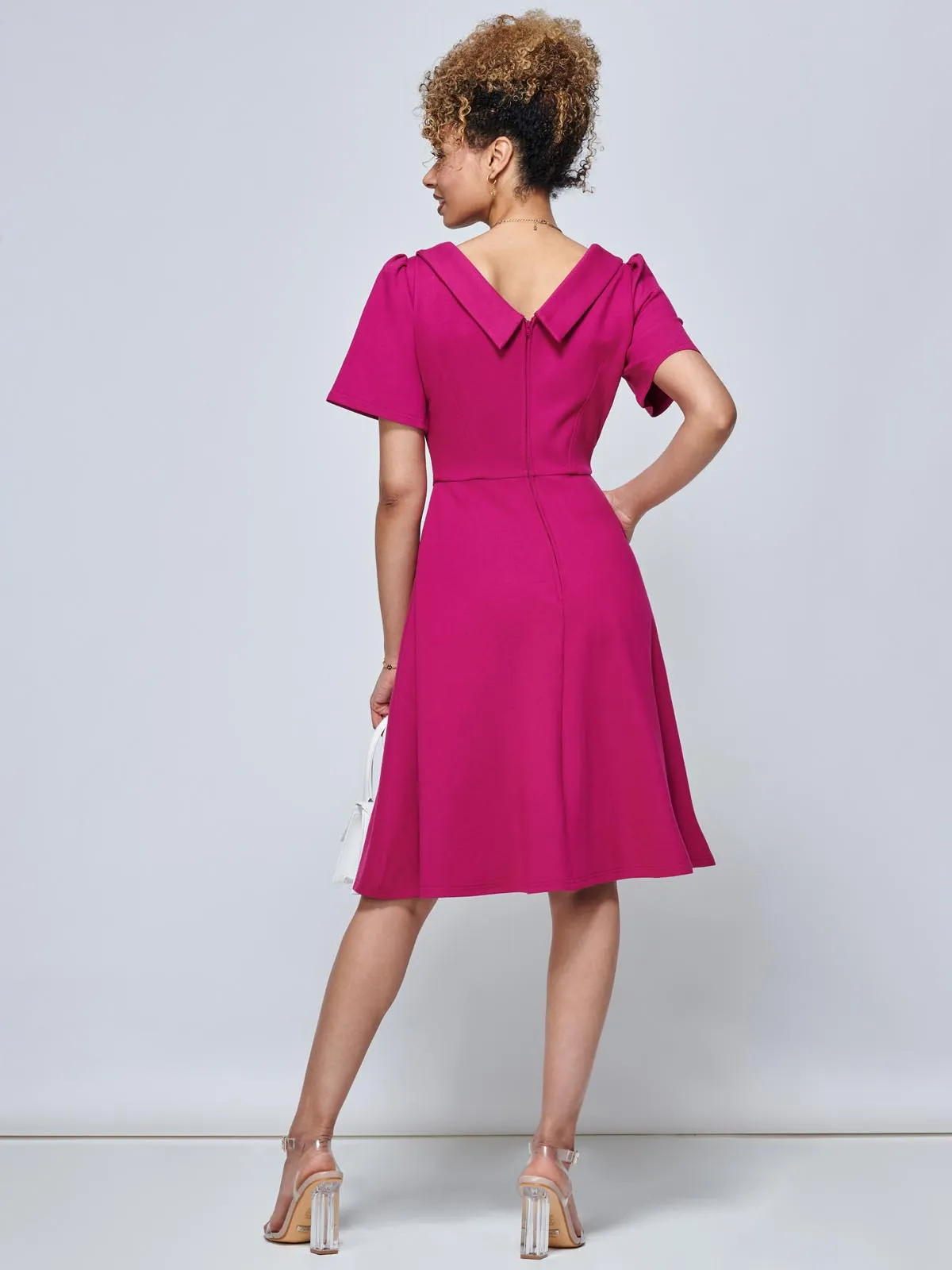 Sophia Button Collar Dress, Hot Pink