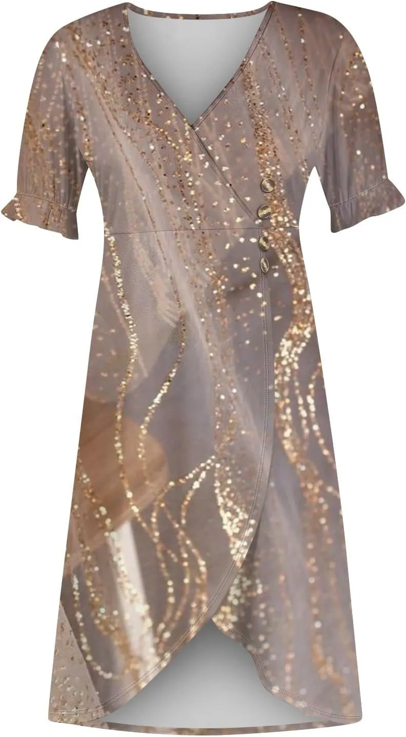 Summer Dresses for Women 2025 Trendy Boho Dress Elegant Beach V Neck Short Sleeve Irregular Hem Midi Sundresses