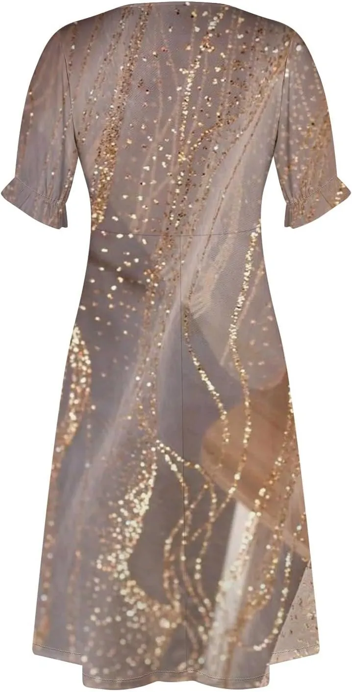 Summer Dresses for Women 2025 Trendy Boho Dress Elegant Beach V Neck Short Sleeve Irregular Hem Midi Sundresses