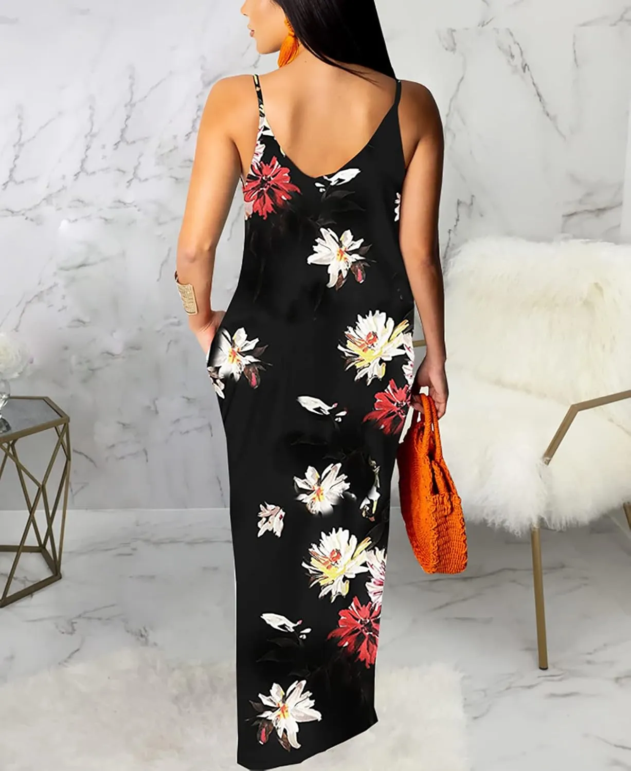 Summer Maxi Dress for Women 2025 Plus Size Casual Sexy Floral Sleeveless Vacation Long Sundresses with Pockets