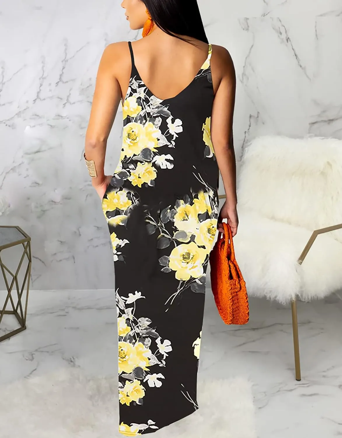 Summer Maxi Dress for Women 2025 Plus Size Casual Sexy Floral Sleeveless Vacation Long Sundresses with Pockets