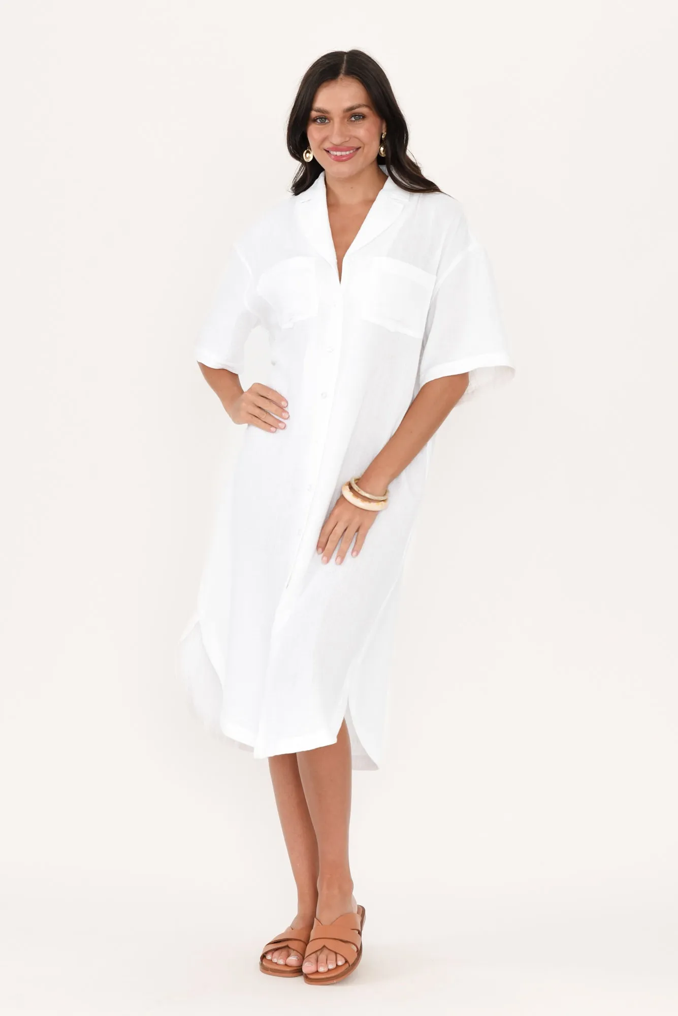 Tahiti White Cotton Cheesecloth Tie Dress