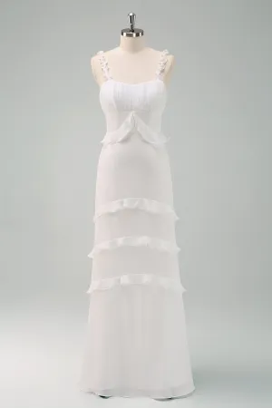 White Sheath Maxi Dress with Ruffles
