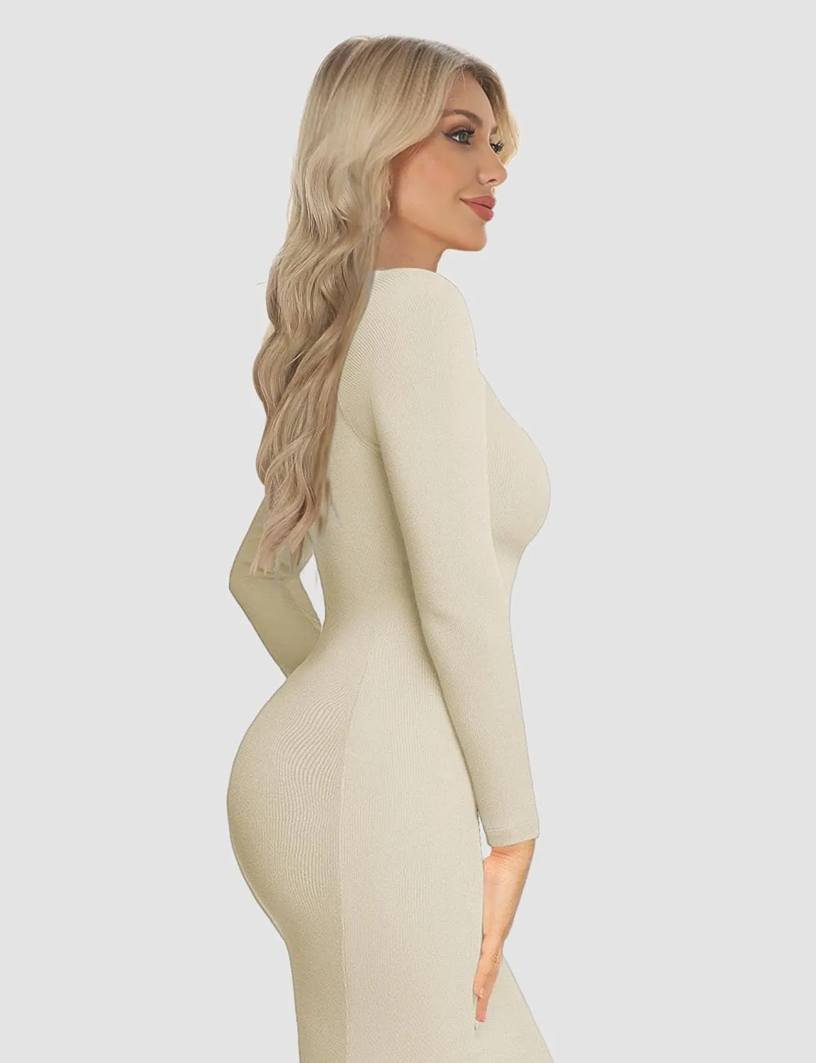 Womens Bodycon Maxi Dresses Sexy Crew Neck Dresses Long Sleeve Ribbed Black Dress Elegant Lounge Fall Long Dresses