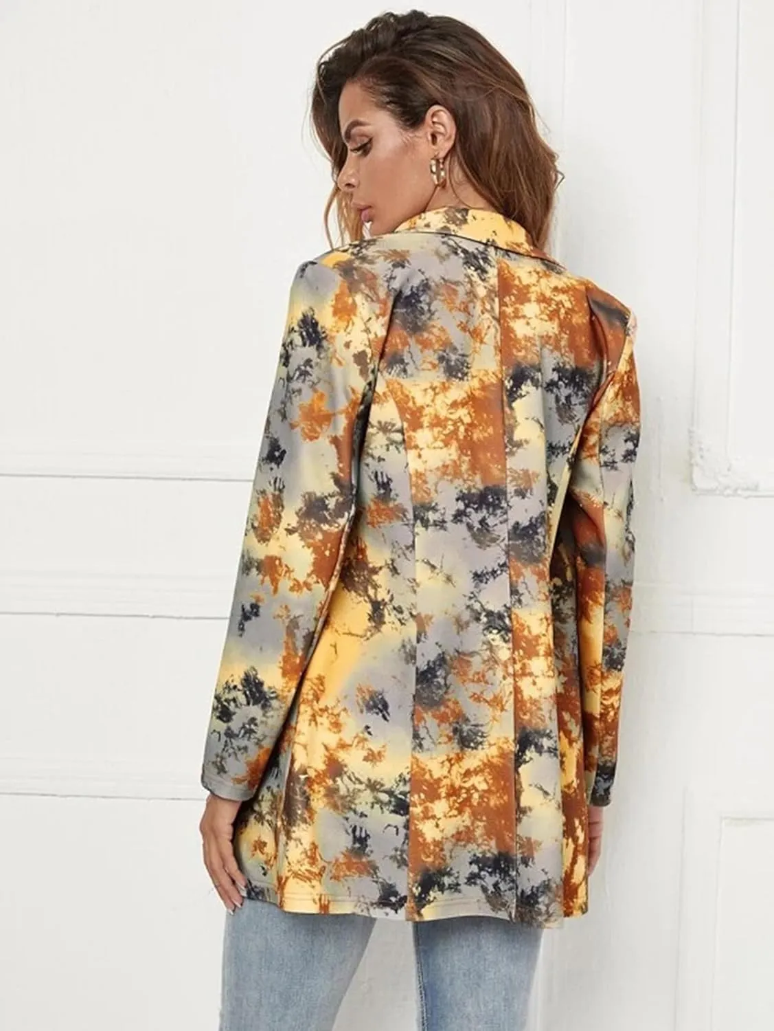 Women's Graphic Printed Blazer Button Open Front Colorful Long Sleeve Notch Lapel Pop Art Jacket Multicolored