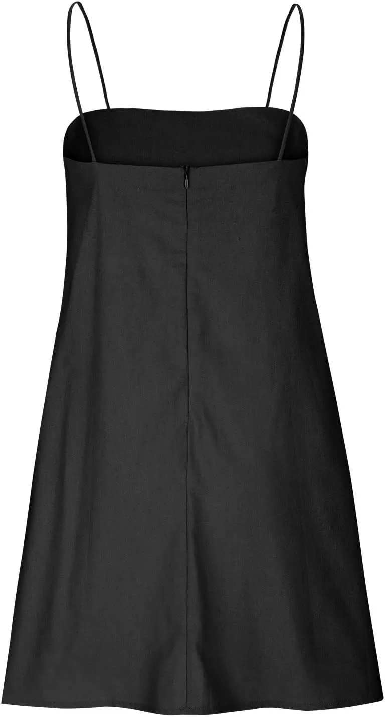 Womens Linen Spaghetti Strap Sleeveless Summer Mini Dresses Cute A-Line Back Zip Short Cami Dress Beach Party Sundress