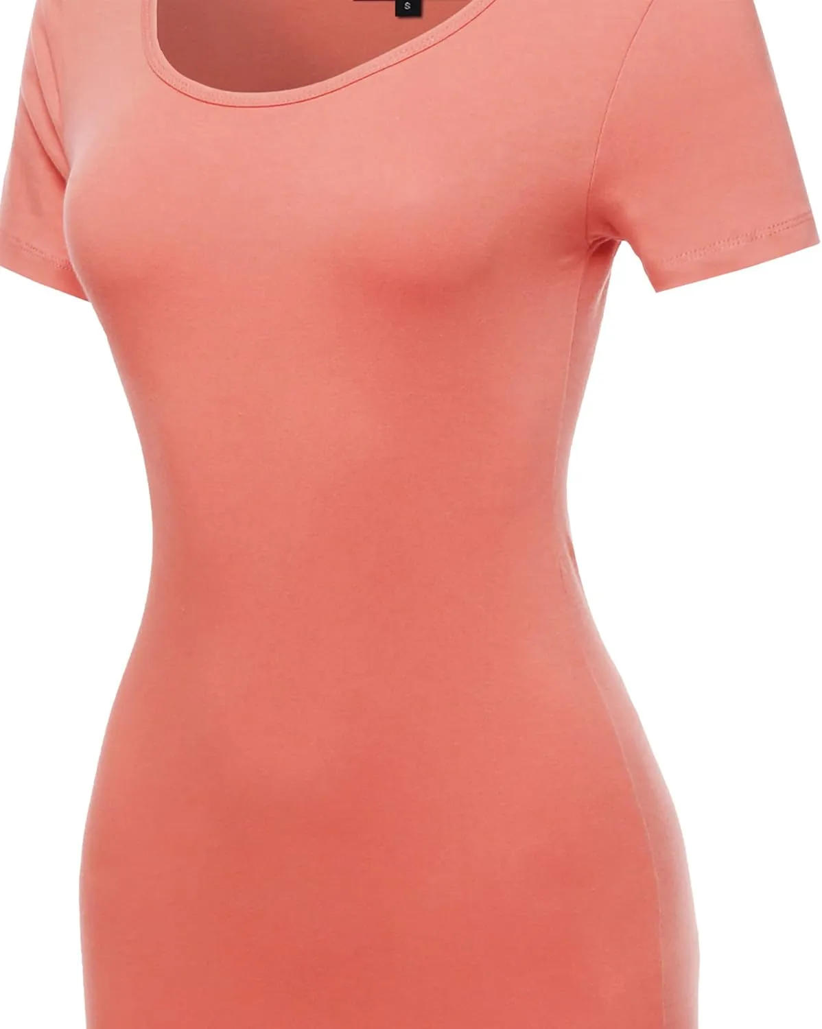 Women's Solid Fitted Classic Short Sleeve Premium Cotton Midi Dress