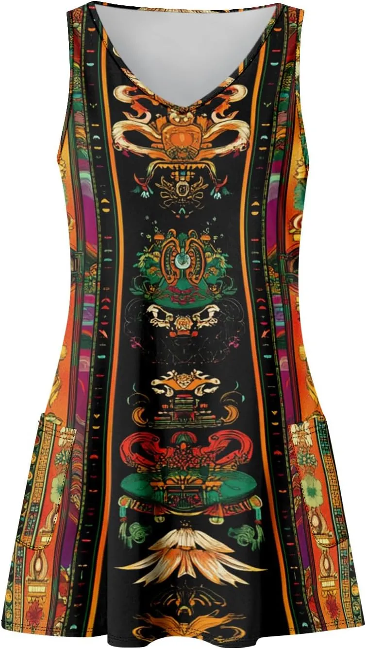 Women's Summer Dresses Sleeveless Vacation Dress with Pocket Casual 2025 Sundress Beach Printed Swimsuit Coverup