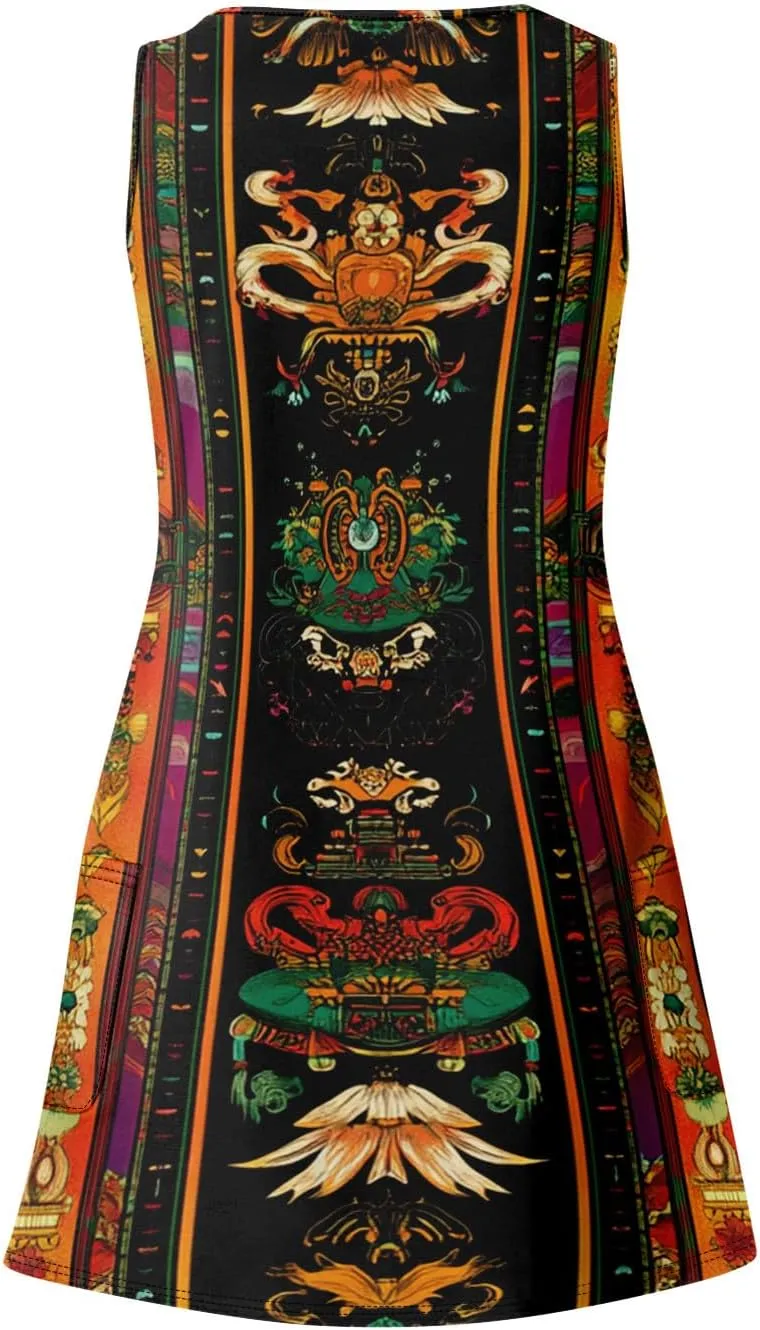 Women's Summer Dresses Sleeveless Vacation Dress with Pocket Casual 2025 Sundress Beach Printed Swimsuit Coverup